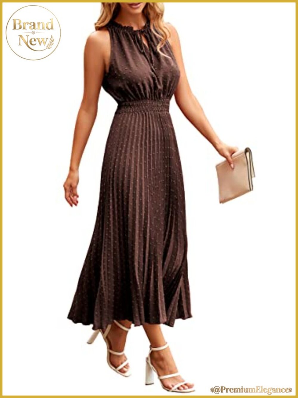 Sleeveless V-Neck Swiss Dot Midi Dress for Women Summer